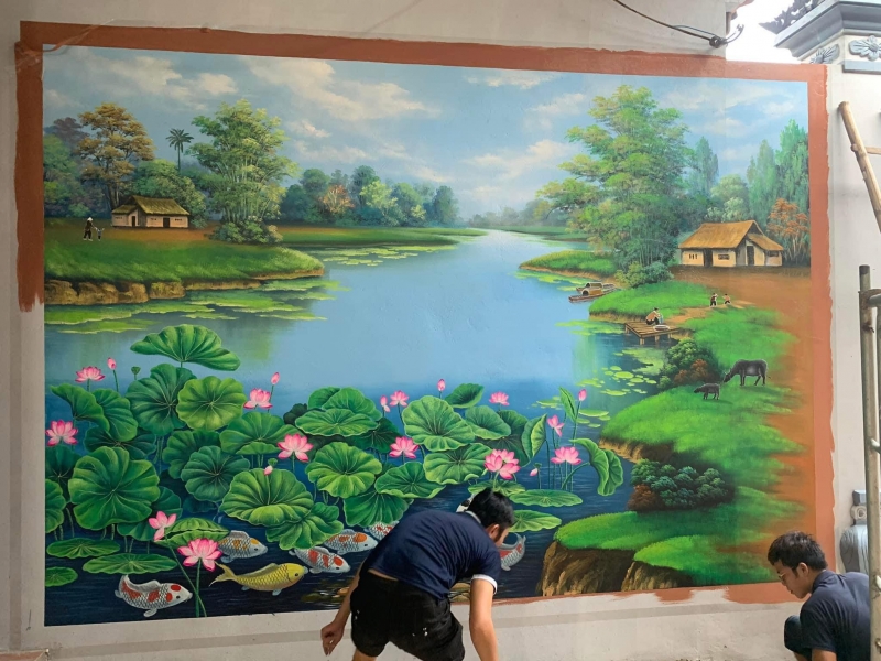 Tranh vẽ đầm sen