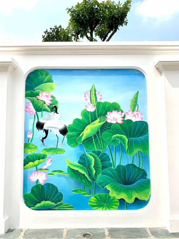 Tranh vẽ sen hạc