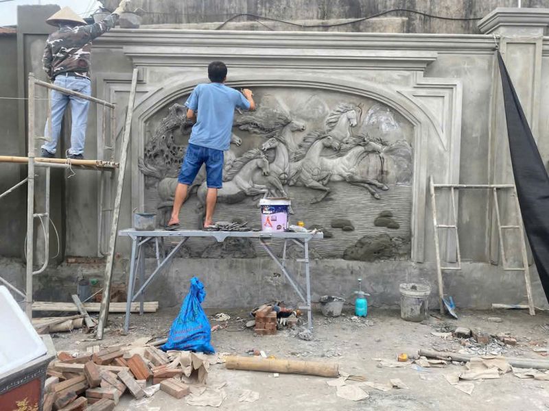 Tranh đắp ngựa 3D bằng xi măng nghệ thuật